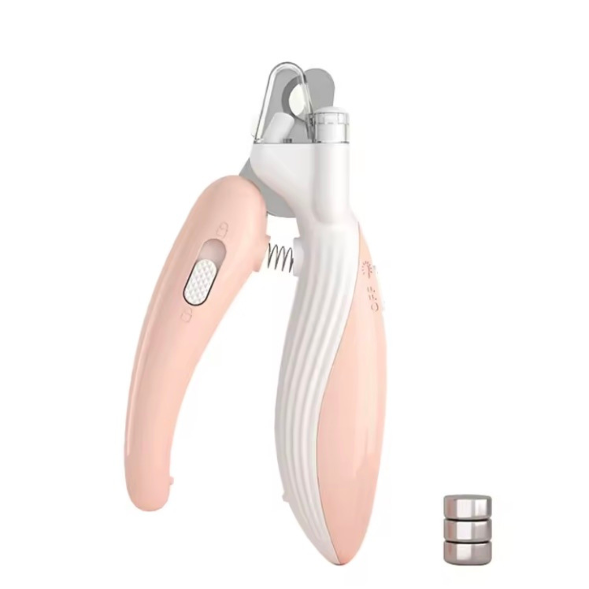 Pink and white pet nail clipper on a white background