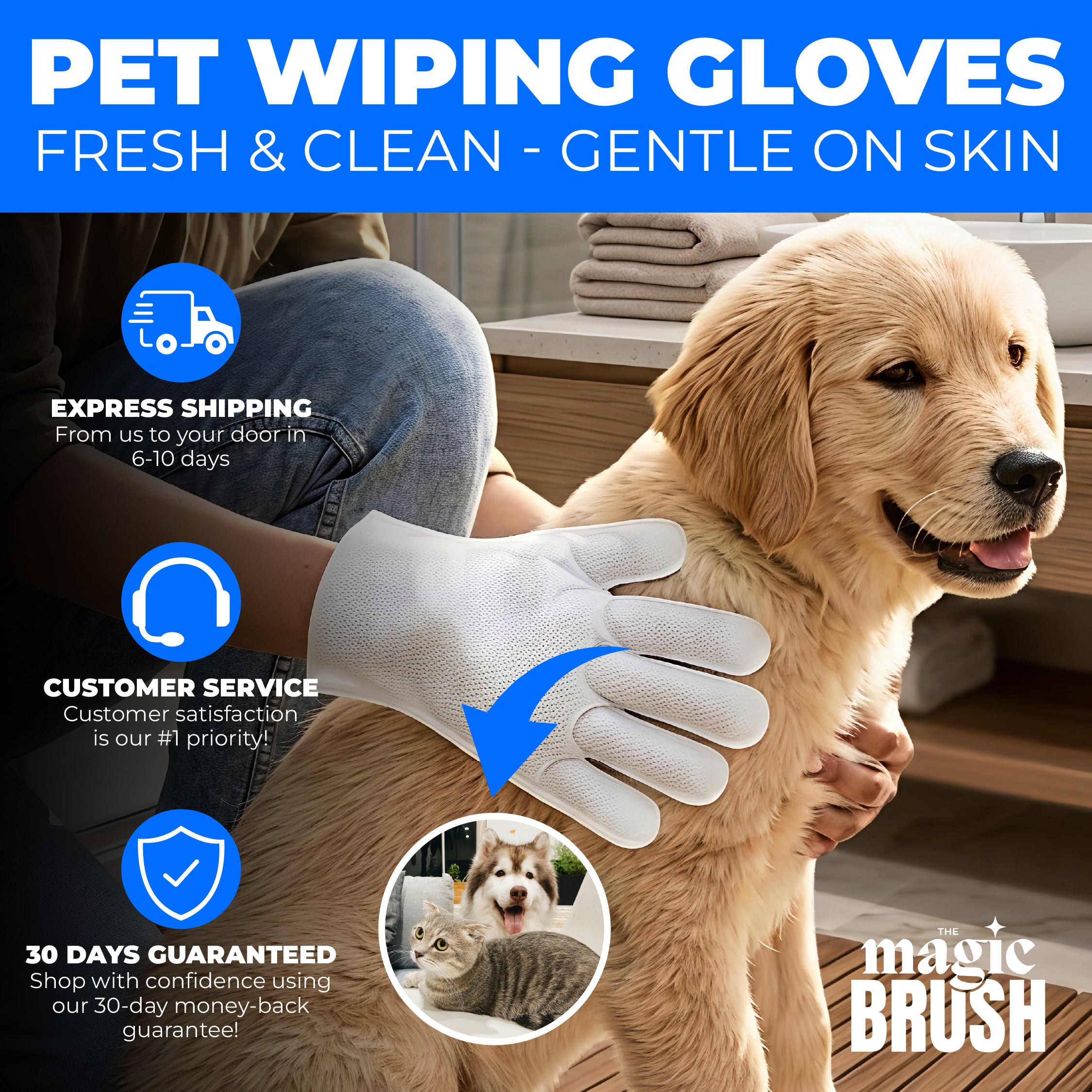 Pet Wiping Gloves (6 Pack)